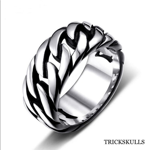 Stainless Silver Figaro Chain Ring Fixed Solid Link Band Modern Artisan 9 10 11 - Picture 4 of 4